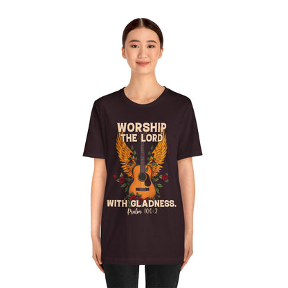 Retro Worship the Lord with Gladness Shirt – Psalm 100:2 Guitar Christian Tee