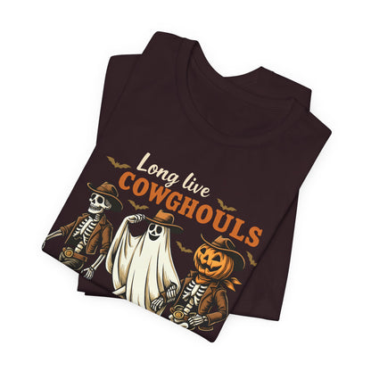 Long Live Cowghouls Shirt Western Halloween Skeleton Ghost Pumpkin Tee, Spooky Cowgirl Fall Outfit
