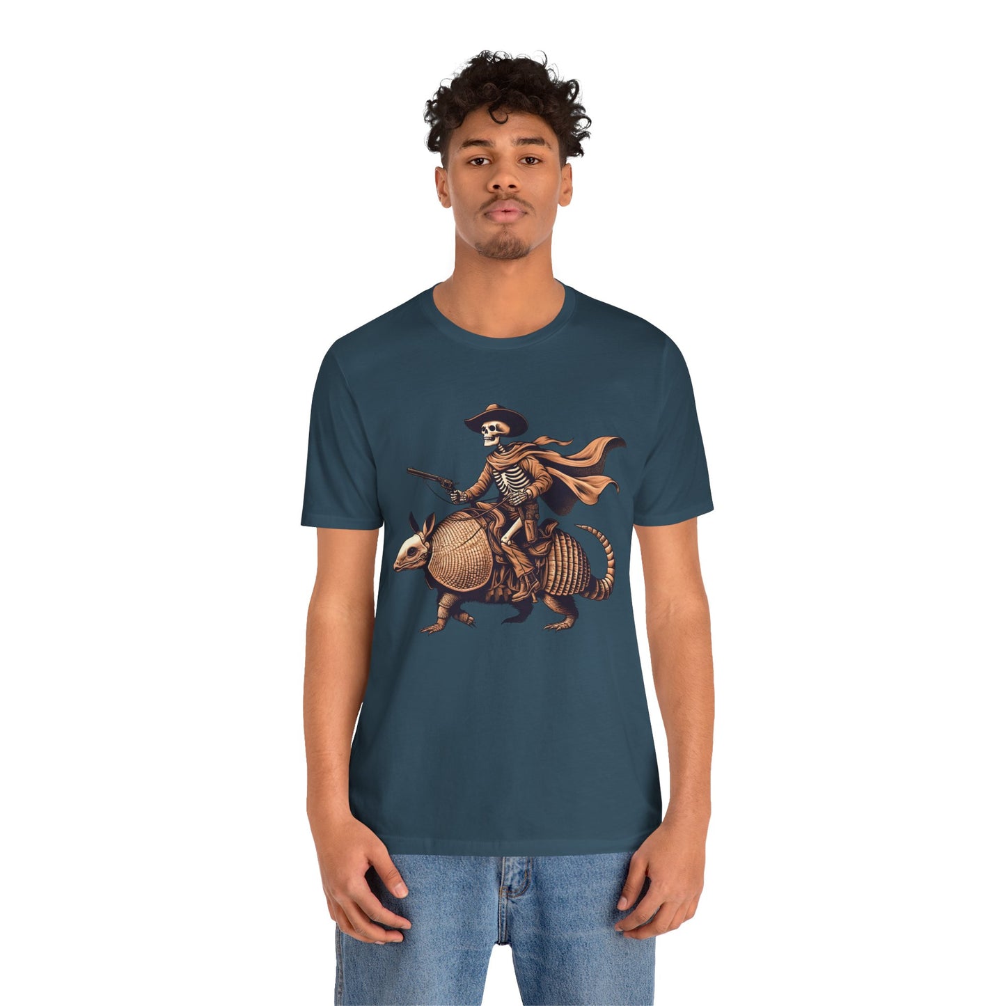 Cowboy Skeleton Riding Armadillo Shirt – Howdy Western Texas Rodeo Tee
