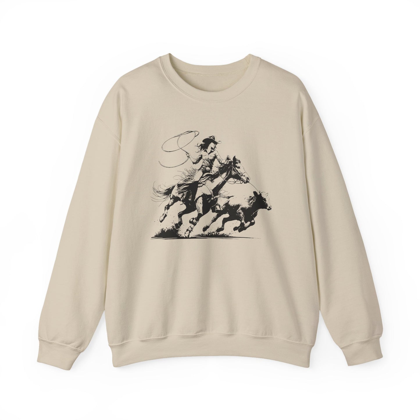 Cowgirl Roping Calf Sweatshirt – Western Horse Rodeo Racing Farm Pullover
