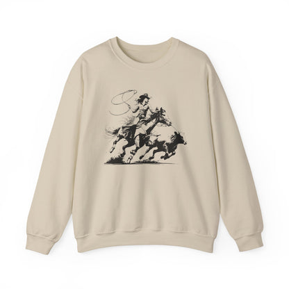 Cowgirl Roping Calf Sweatshirt – Western Horse Rodeo Racing Farm Pullover
