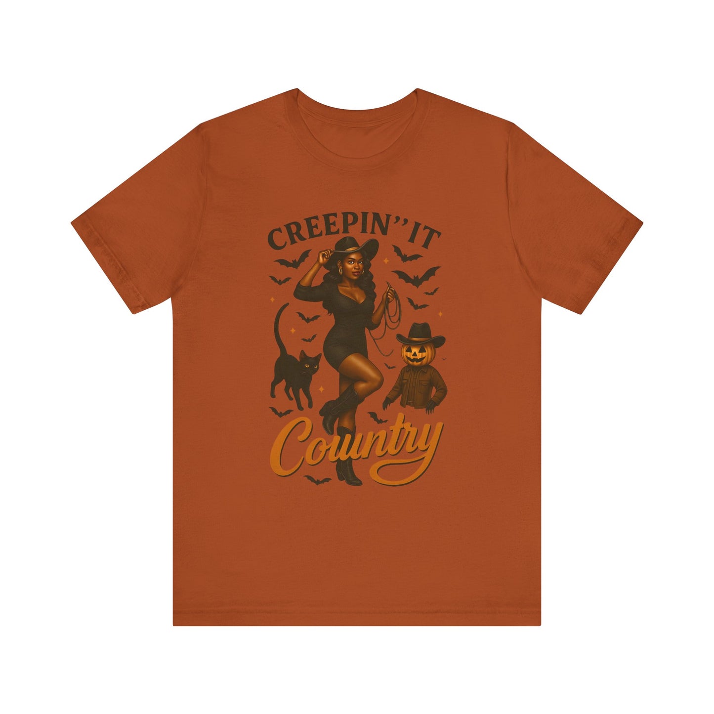 Creepin’ It Country Shirt – Spooky Cowgirl Pumpkin Western Halloween Tee