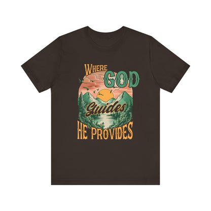 Where God Guides He Provides Shirt – Mountain Sunset Retro Christian Tee