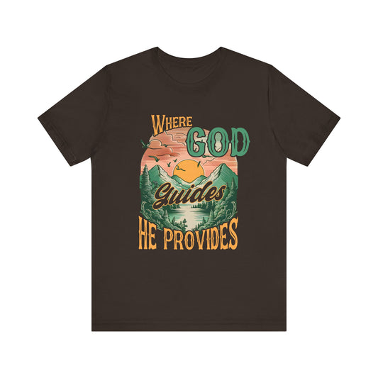 Where God Guides He Provides Shirt – Mountain Sunset Retro Christian Tee
