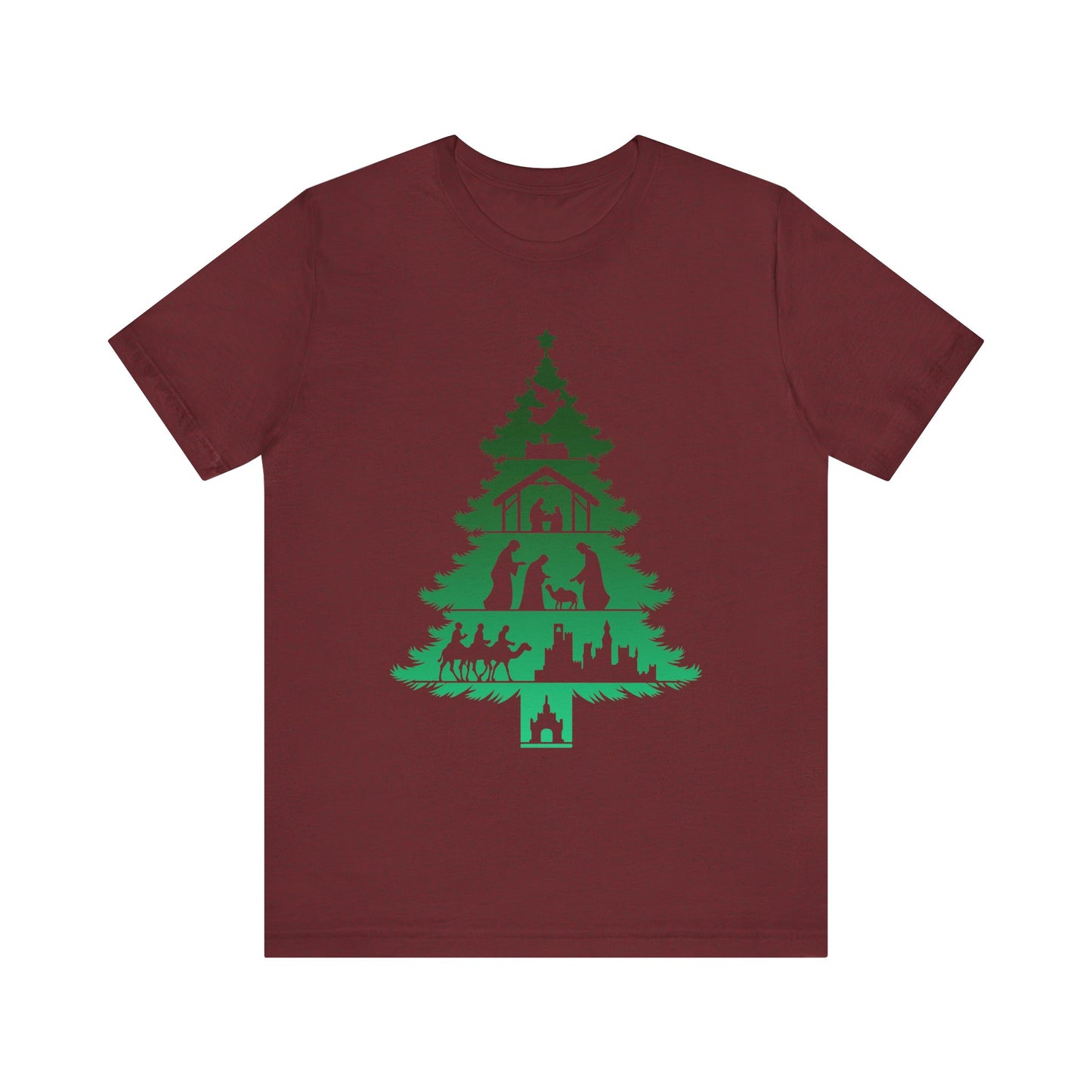 Nativity Christmas Tree Shirt – Christian Faith Holiday Pajama Top Tee