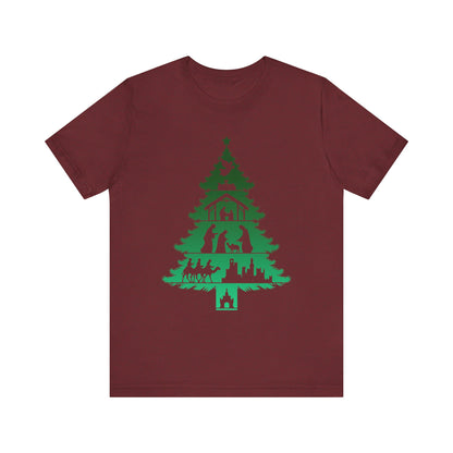 Nativity Christmas Tree Shirt – Christian Faith Holiday Pajama Top Tee