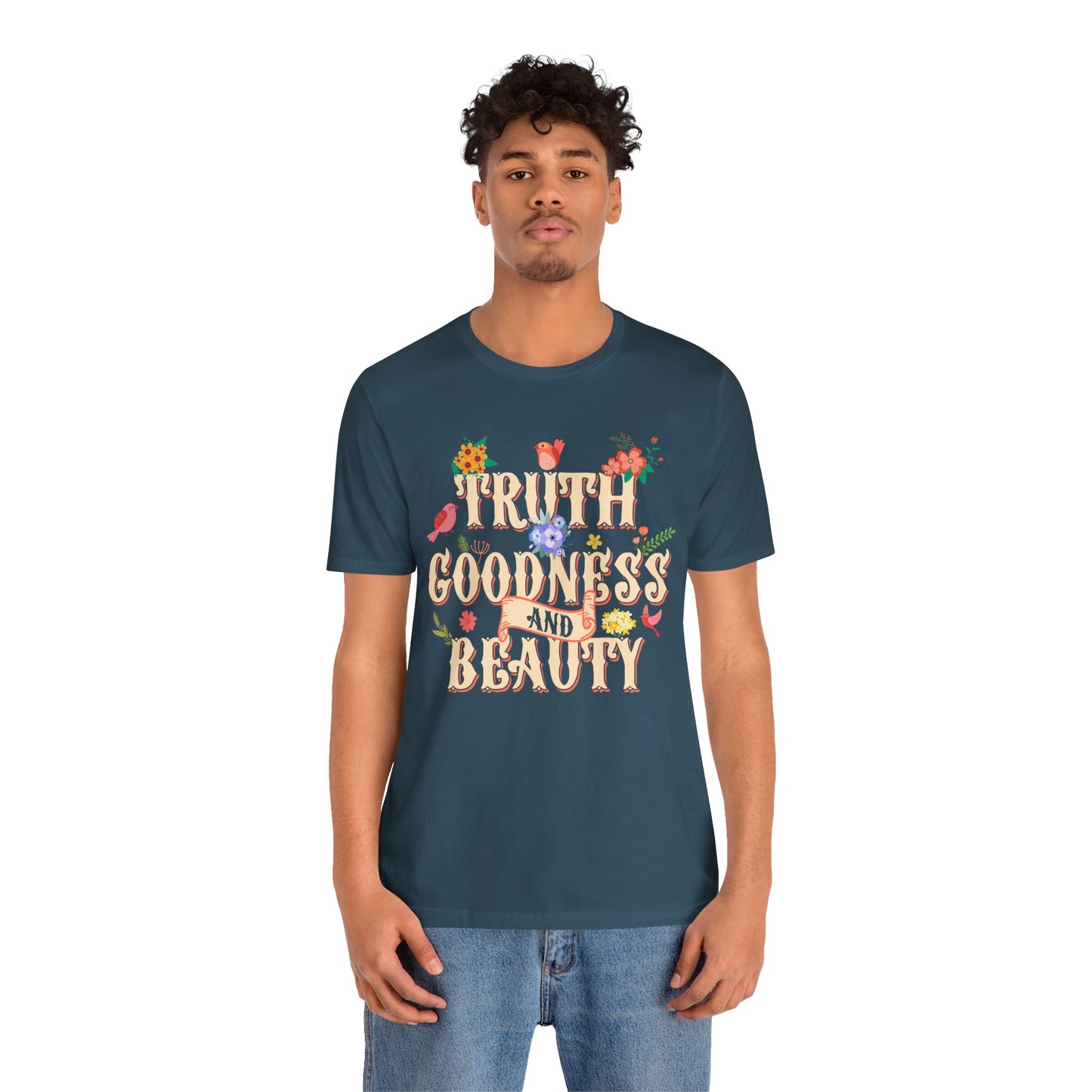 Truth Goodness and Beauty Shirt – Retro Floral Christian Virtue Faith Tee for Women
