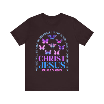 The Love of God in Christ Jesus Shirt – Boho Butterfly Romans 8:39 Faith Tee