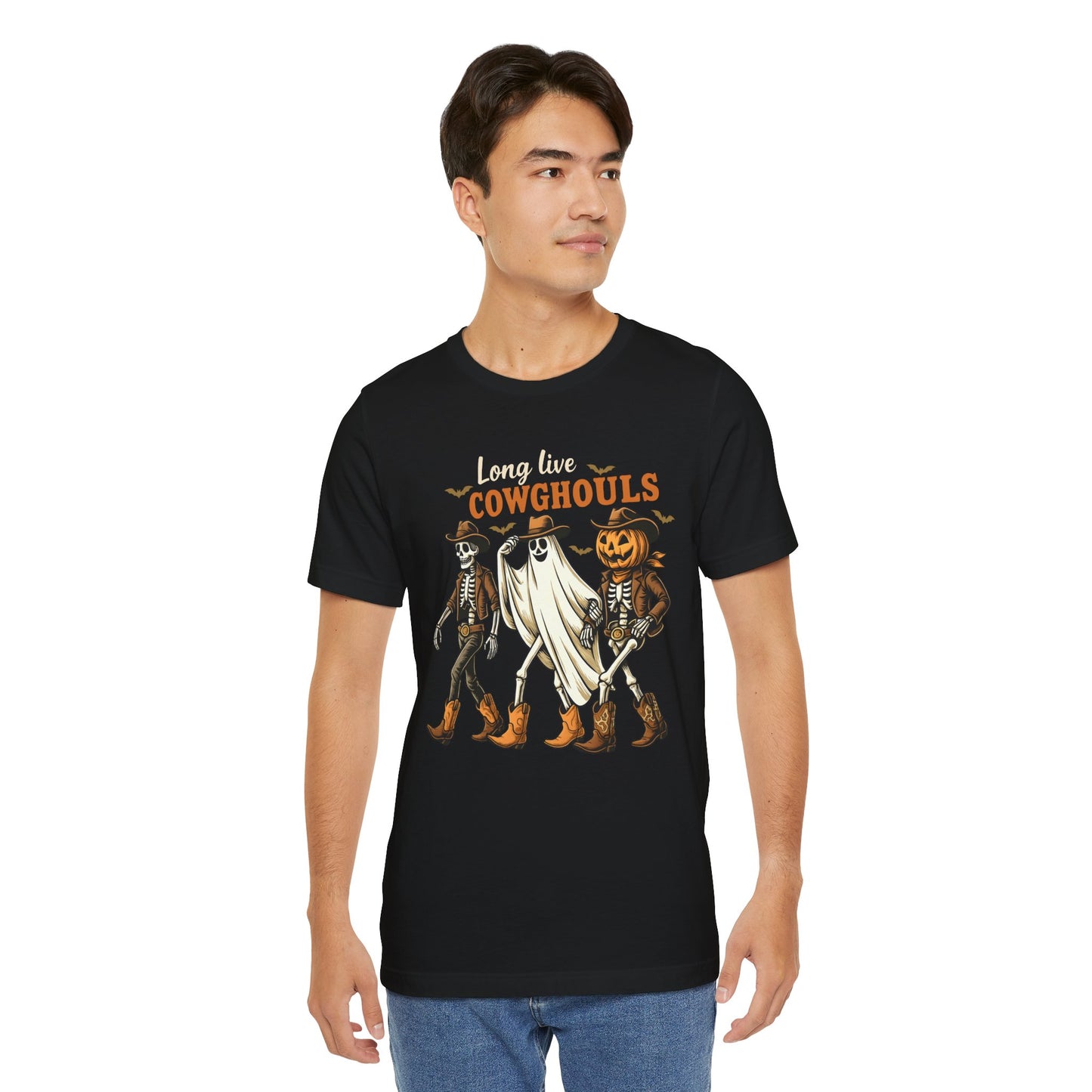 Long Live Cowghouls Shirt Western Halloween Skeleton Ghost Pumpkin Tee, Spooky Cowgirl Fall Outfit