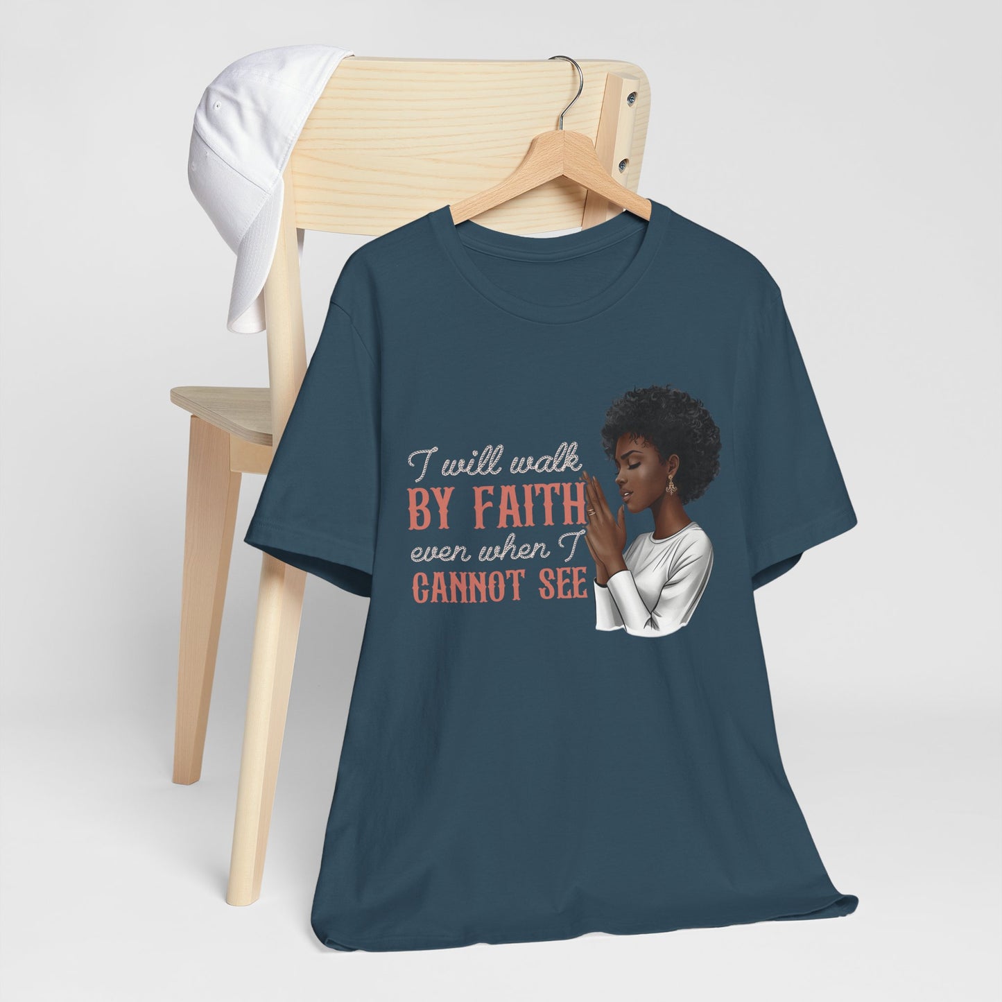 I Will Walk by Faith Shirt – Black Woman Praying Christian Bible Verse Tee