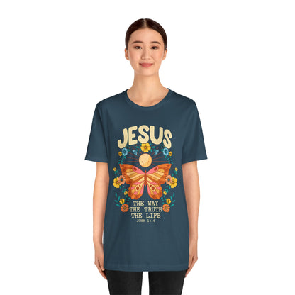 Jesus Butterfly Wildflower Shirt – John 14:6 Scripture Floral Christian Tee