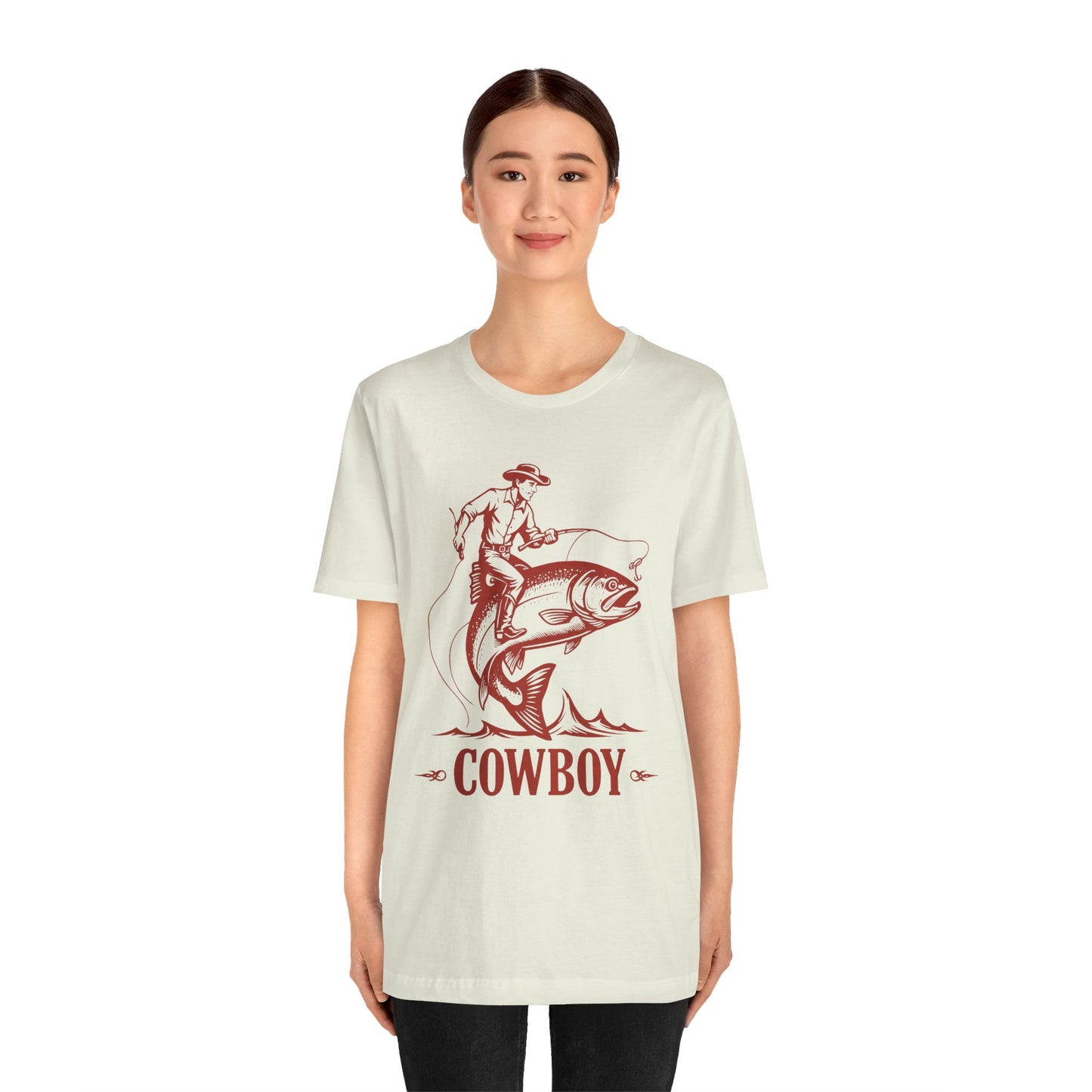 Cowboy Riding a Giant Fish Shirt – Vintage Western Fishing Rodeo Tee