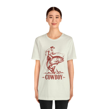 Cowboy Riding a Giant Fish Shirt – Vintage Western Fishing Rodeo Tee