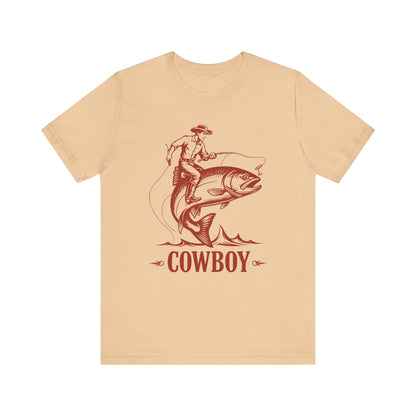 Cowboy Riding a Giant Fish Shirt – Vintage Western Fishing Rodeo Tee