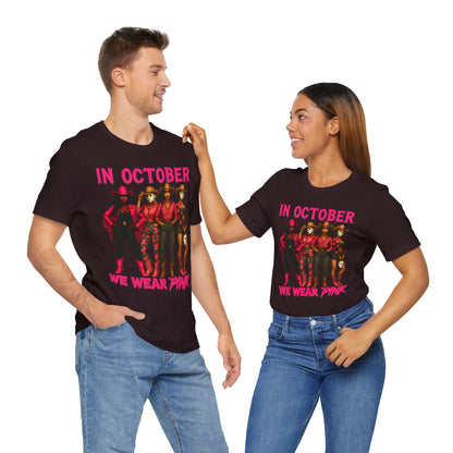 In October We Wear Pink Shirt – Western Cowgirl Squad Halloween Awareness Tee