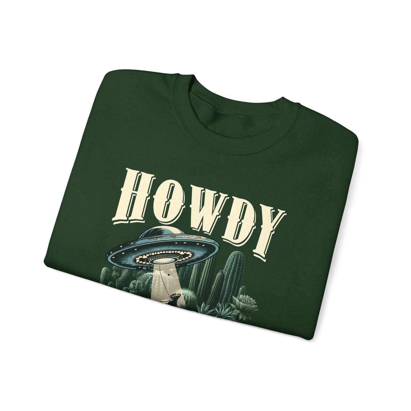 Howdy Cow Abduction Sweatshirt – Western UFO Rodeo Cactus Texas Pullover