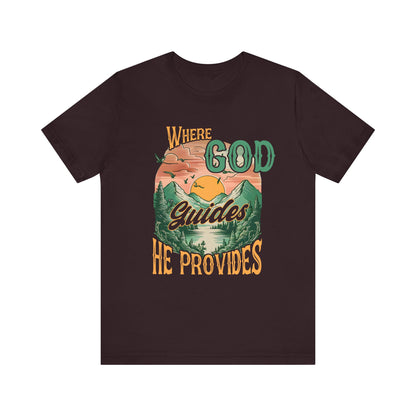 Where God Guides He Provides Shirt – Mountain Sunset Retro Christian Tee
