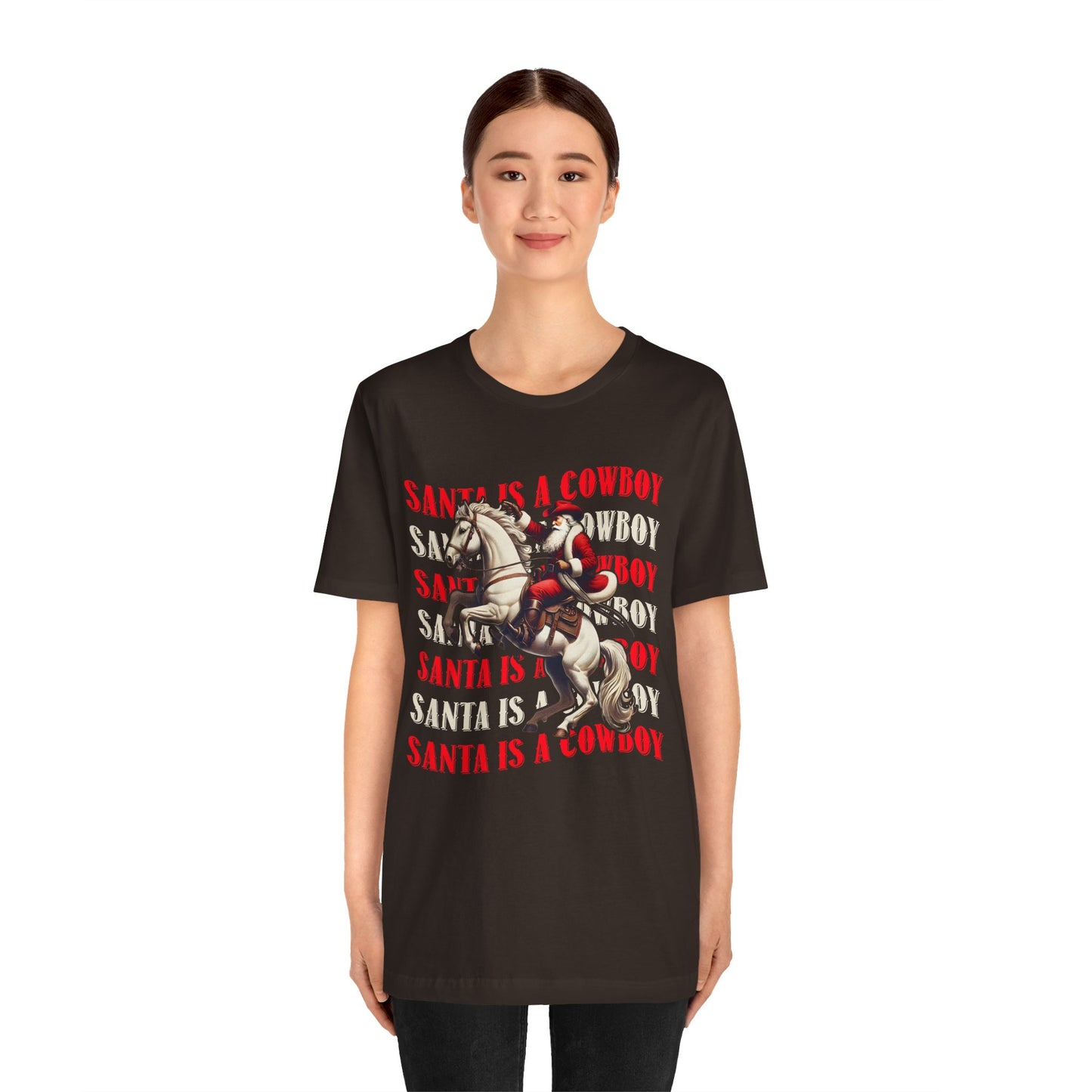 Santa Is a Cowboy Shirt – Western Christmas Tee, Texas Horseback Santa Claus