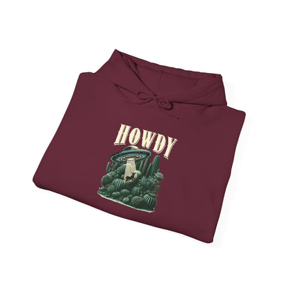 Howdy Cow Abduction Hoodie – Western UFO Rodeo Cactus Desert Texas Pullover