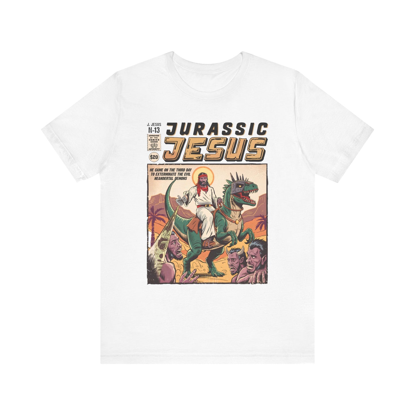 Jurassic Jesus Shirt – Dino-Riding Savior Comic Book Christian Tee