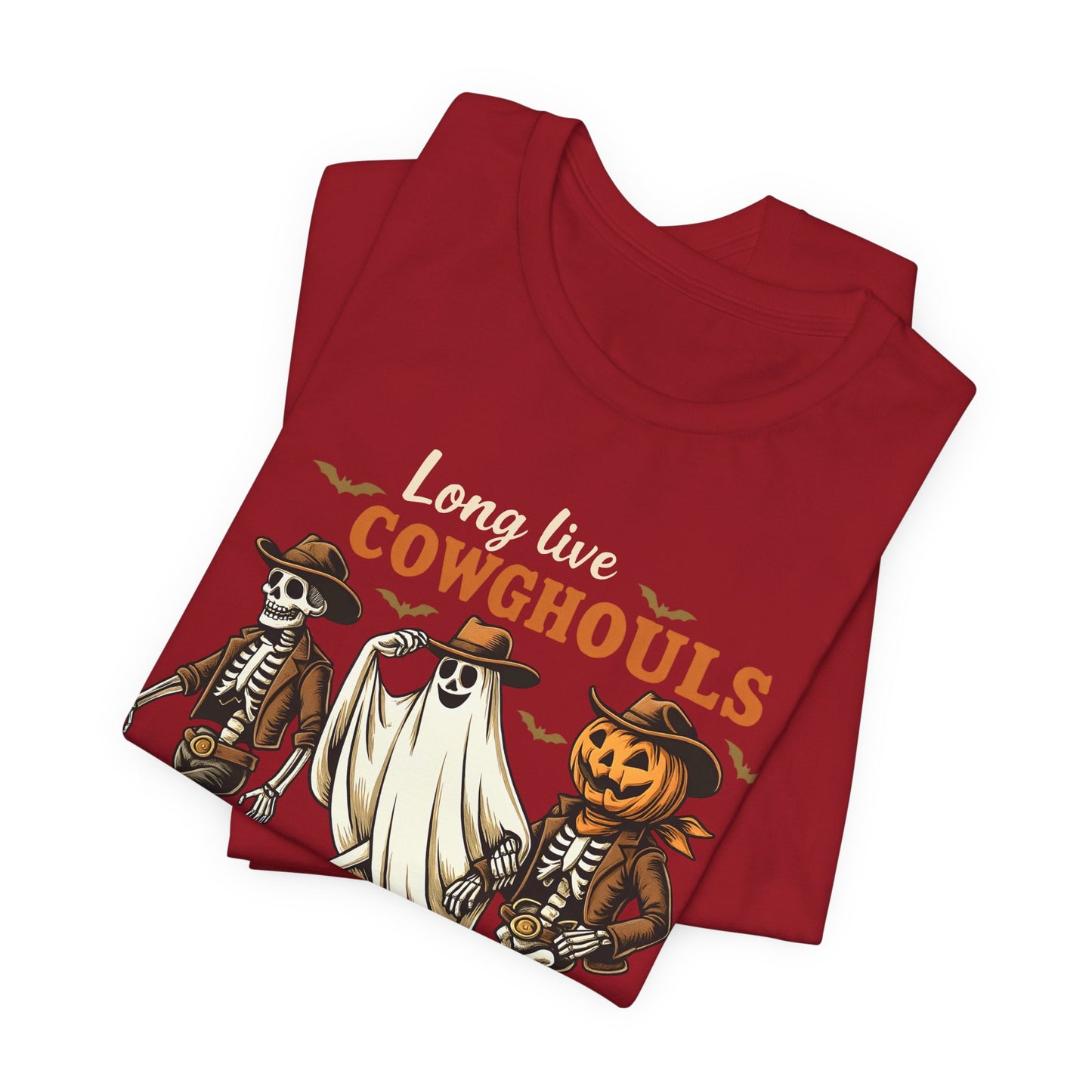 Long Live Cowghouls Shirt Western Halloween Skeleton Ghost Pumpkin Tee, Spooky Cowgirl Fall Outfit