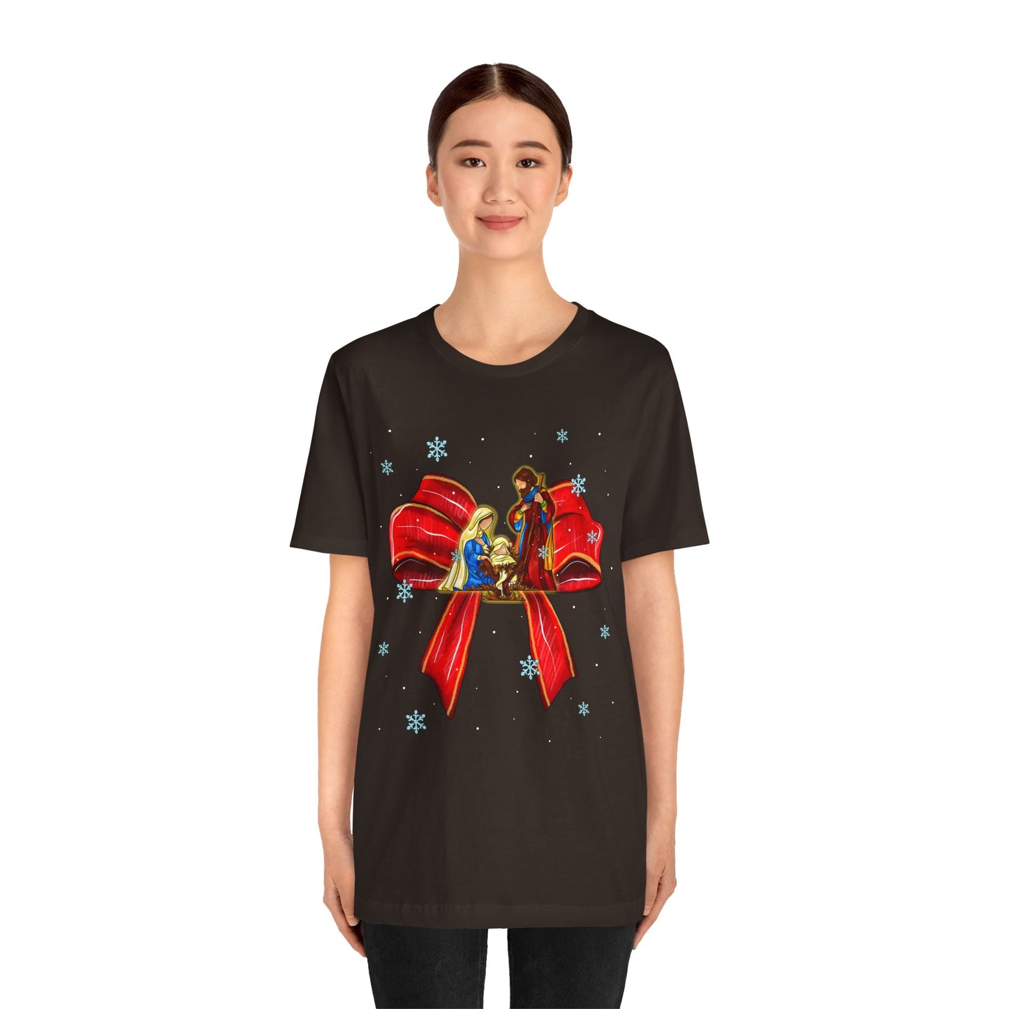 Nativity Scene Christmas Shirt – Coquette Bow Faith Holiday Pajama Tee