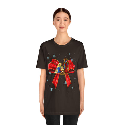 Nativity Scene Christmas Shirt – Coquette Bow Faith Holiday Pajama Tee