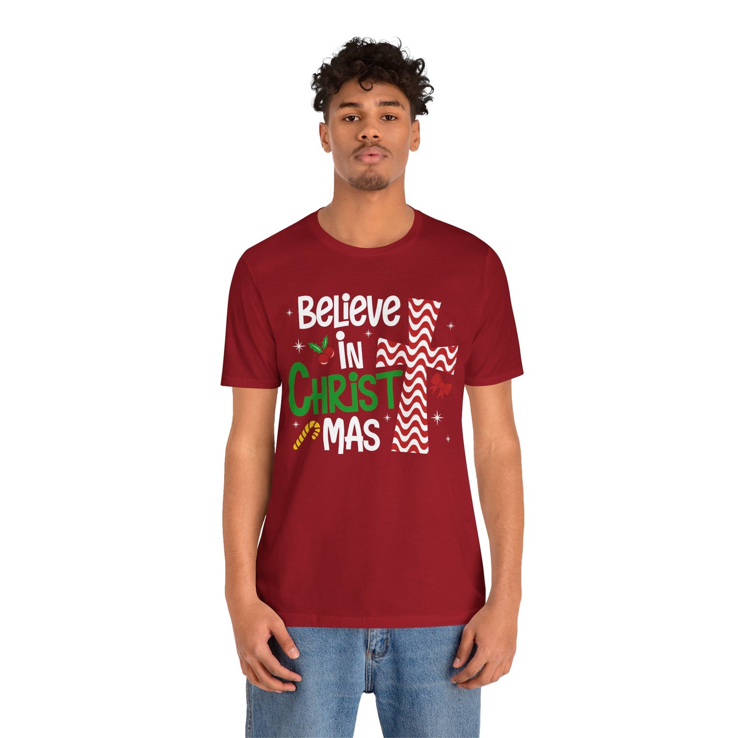 Believe in Christ Christmas Shirt – Christian Faith Jesus Cross Holiday Tee