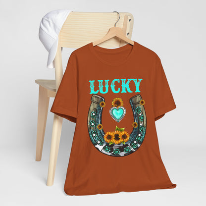 Horse Shoe Lucky Shirt – Western Turquoise Gemstone Texas Sunflowers Tee