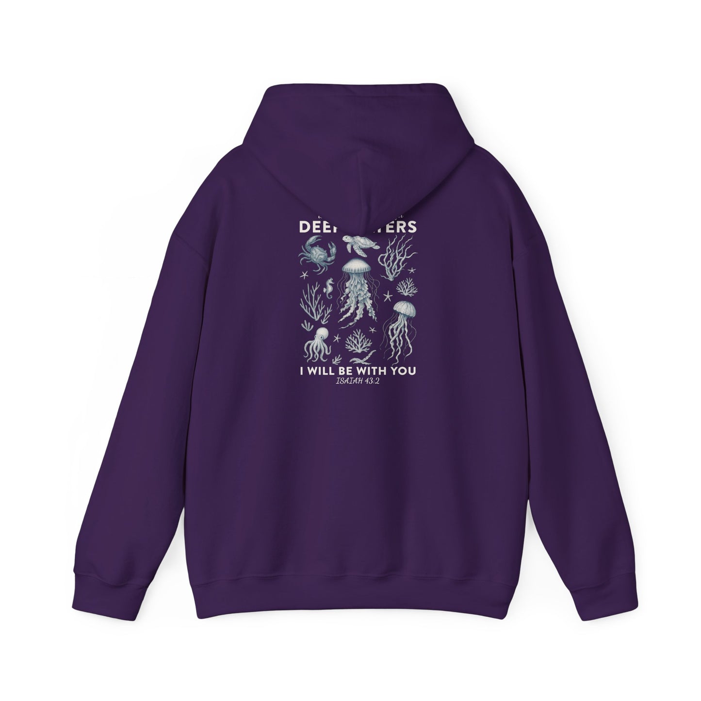 Deep Waters Hoodie – Isaiah 43:2 Christian Ocean Bible Verse Pullover