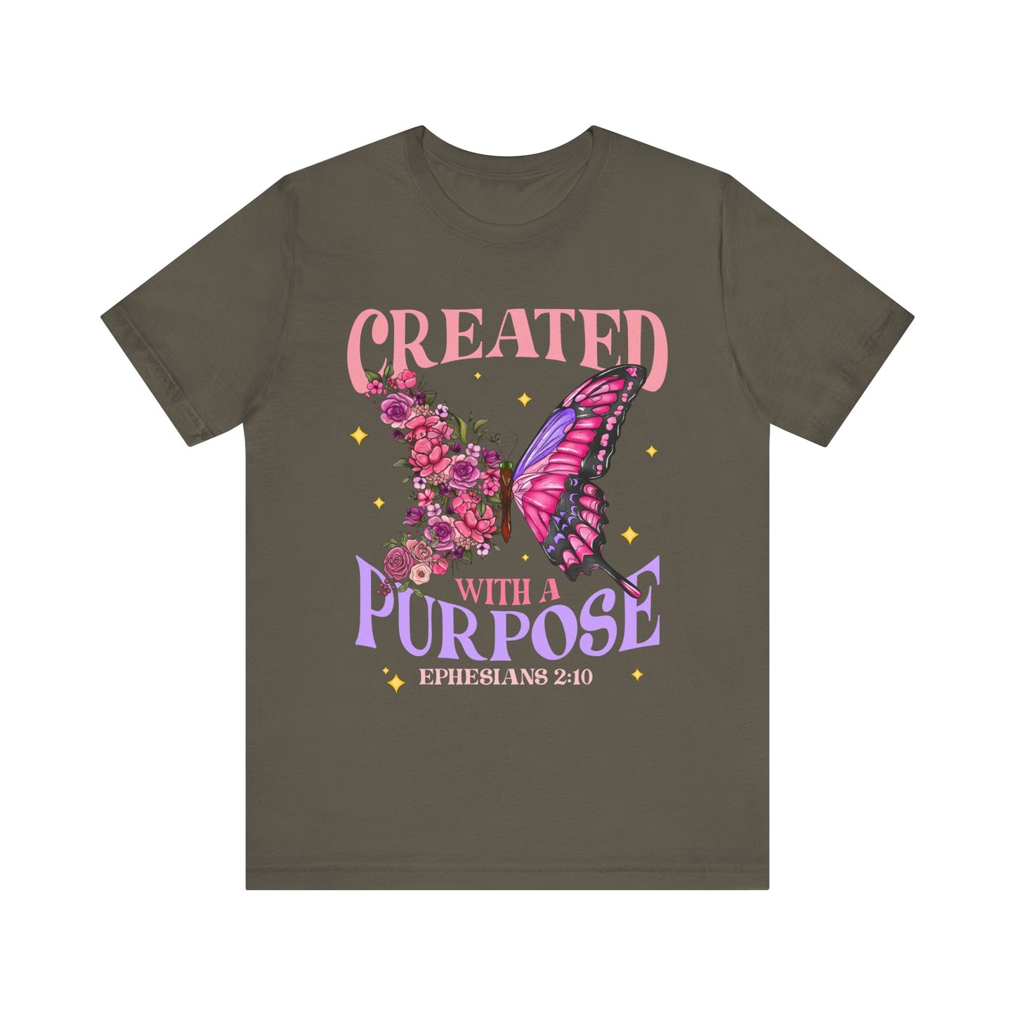 Created With a Purpose Shirt – Christian Butterfly Floral Inspirational Faith Tee