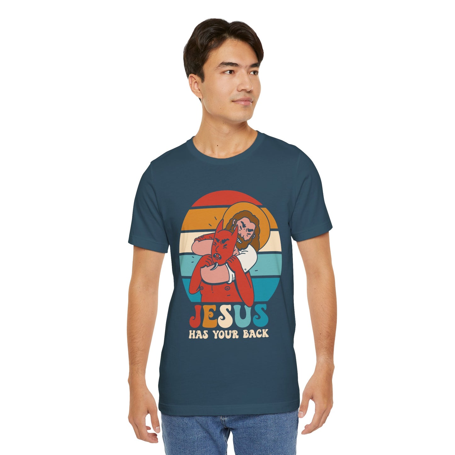 Hey Devil Jesus Has Your Back T-Shirt, Funny Christian Retro Halloween Tee
