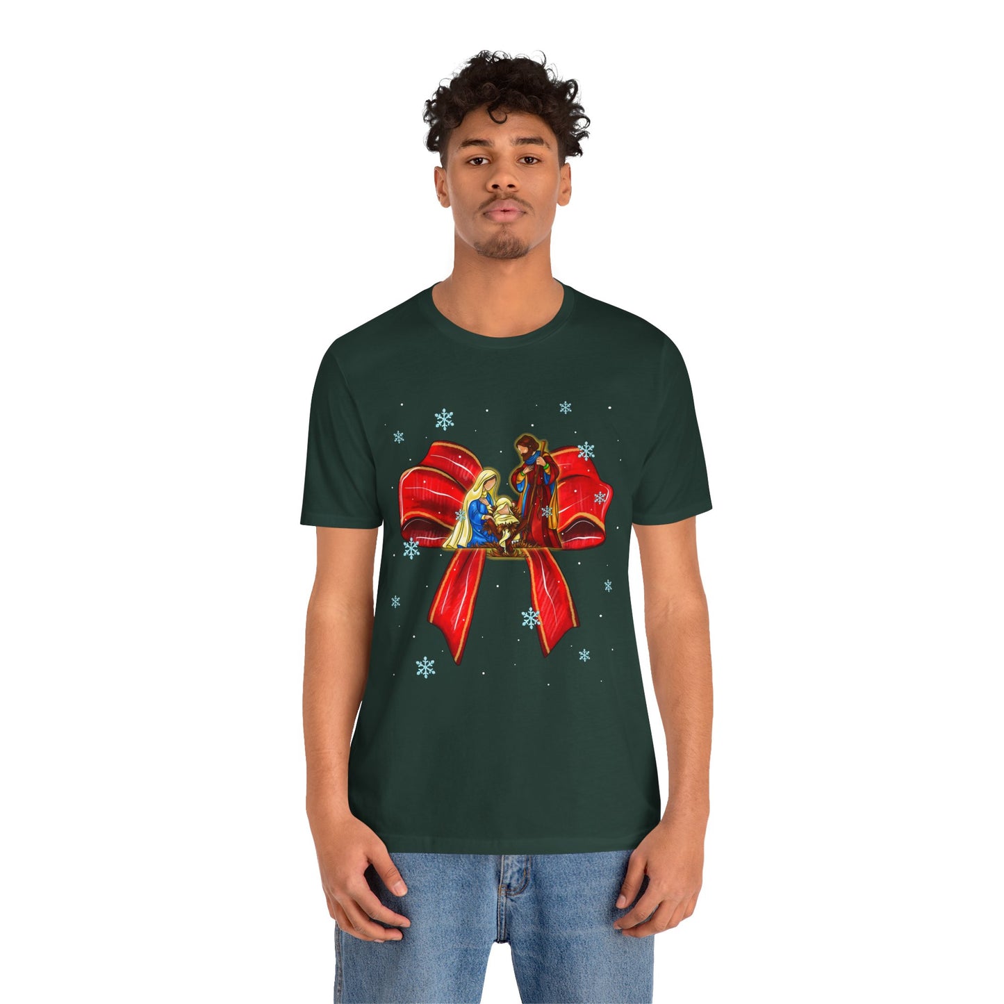 Nativity Scene Christmas Shirt – Coquette Bow Faith Holiday Pajama Tee