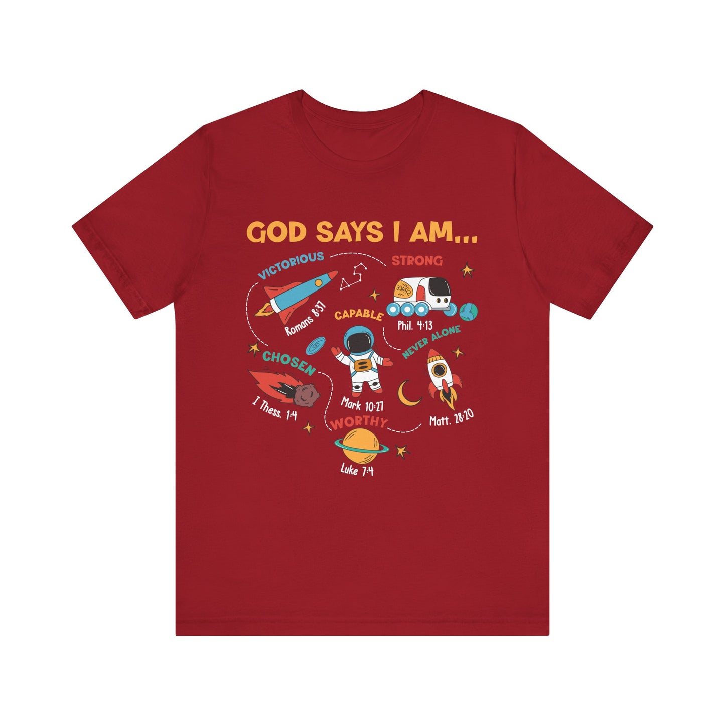 God Says I Am Kids Shirt – Christian Astronaut Space Galaxy Bible Affirmation Tee