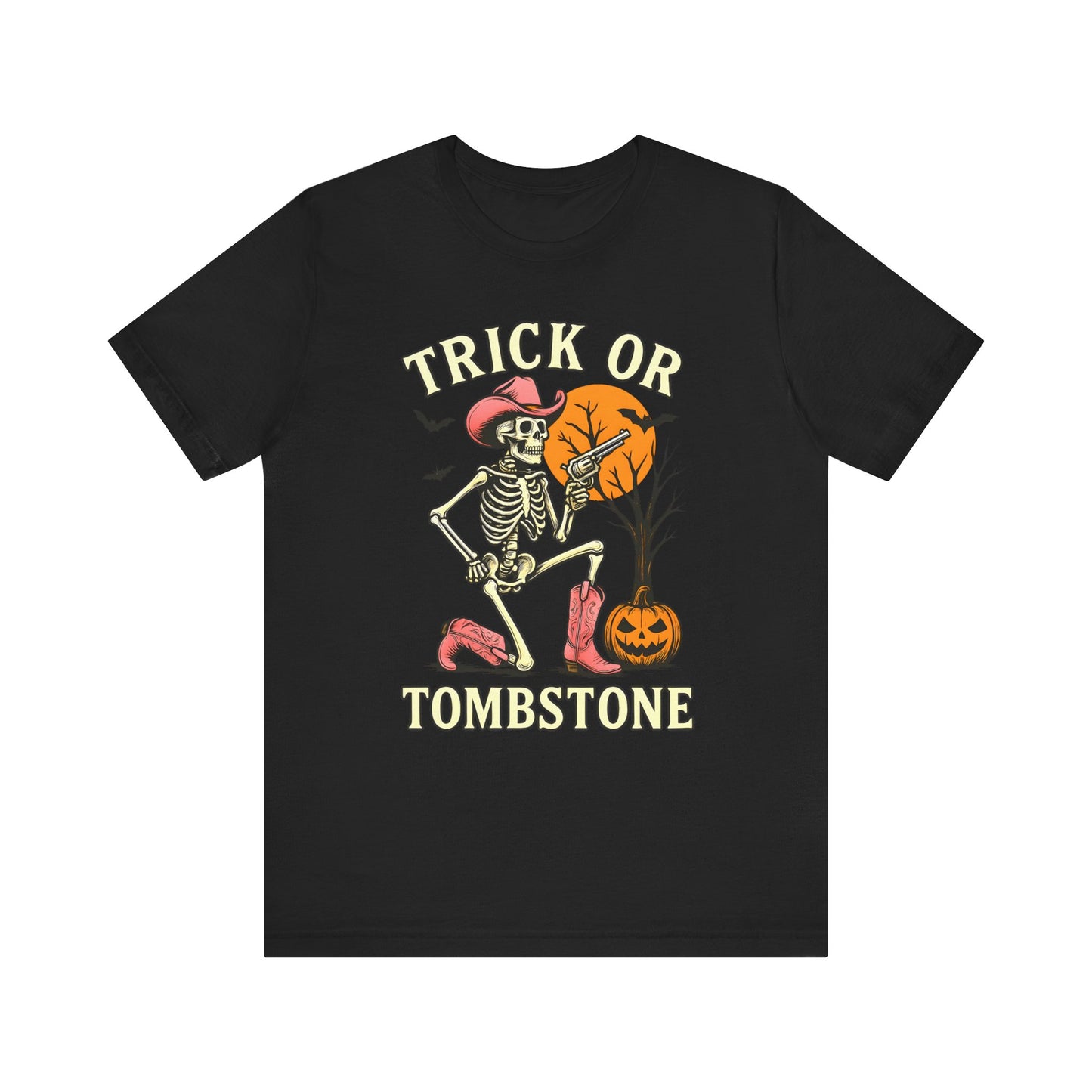 Trick or Tombstone Shirt Funny Skeleton Cowboy Halloween Tee, Spooky Western Rodeo Outfit