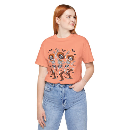 Dancing Skeleton Cowboy Western Rodeo Halloween Spooky Vibes T-Shirt