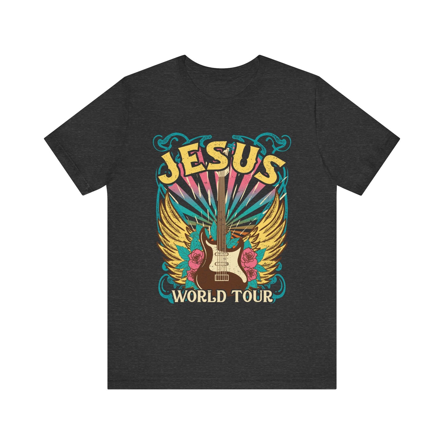 Jesus World Tour Shirt – Retro 70s 80s Rock Concert Guitar Christian Tee