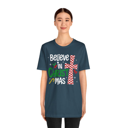 Believe in Christ Christmas Shirt – Christian Faith Jesus Cross Holiday Tee