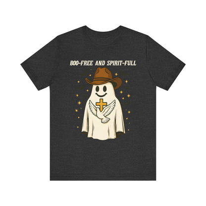 Boo Free and Spirit Full Shirt – Christian Ghost Cowboy Halloween Faith Tee
