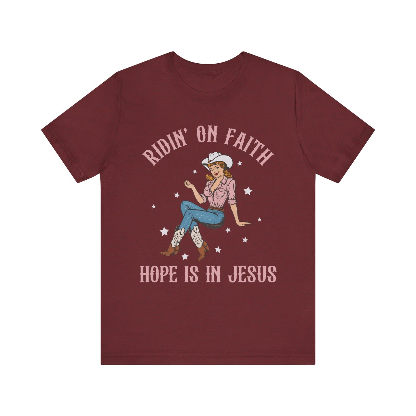Ridin’ On Faith Shirt – Christian Cowgirl Rodeo Western Jesus Tee