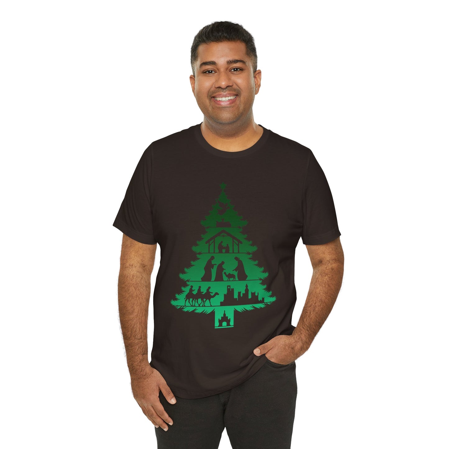 Nativity Christmas Tree Shirt – Christian Faith Holiday Pajama Top Tee