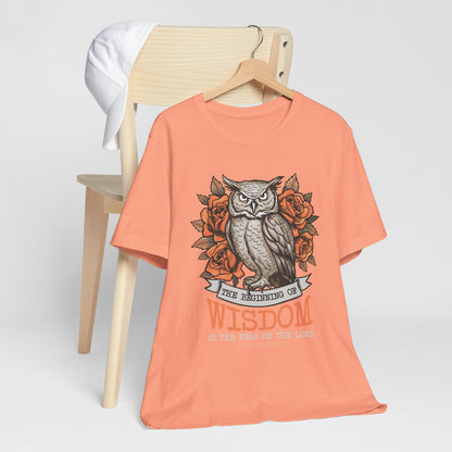The Beginning of Wisdom Shirt – Boho Owl Flowers Christian Proverbs 9:10 Tee