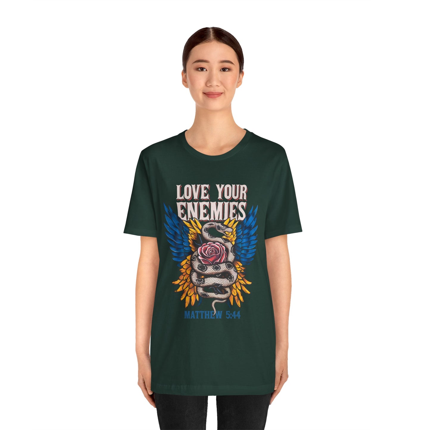 Love Your Enemies Shirt – Christian Matthew 5:44 Angel Wings Scripture Faith Tee