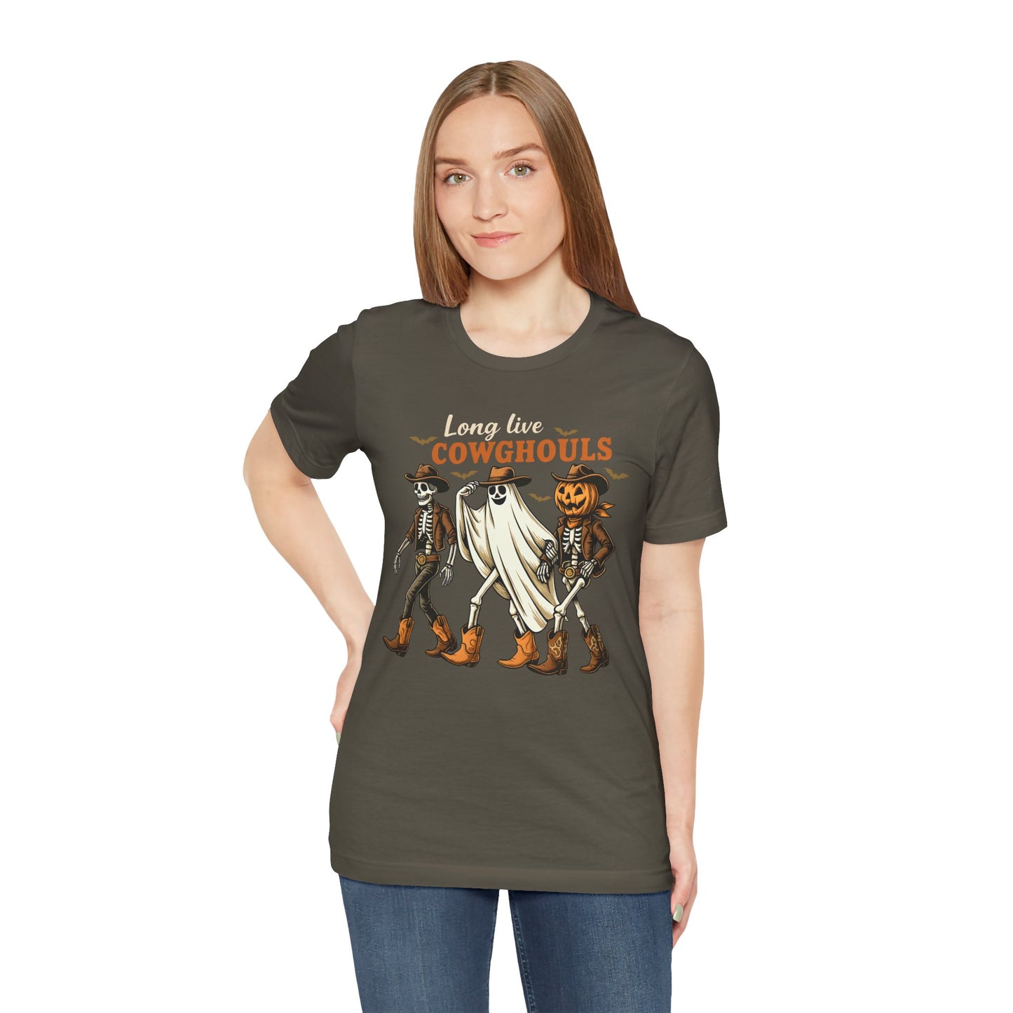 Long Live Cowghouls Shirt Western Halloween Skeleton Ghost Pumpkin Tee, Spooky Cowgirl Fall Outfit