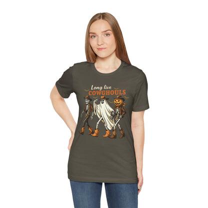 Long Live Cowghouls Shirt Western Halloween Skeleton Ghost Pumpkin Tee, Spooky Cowgirl Fall Outfit