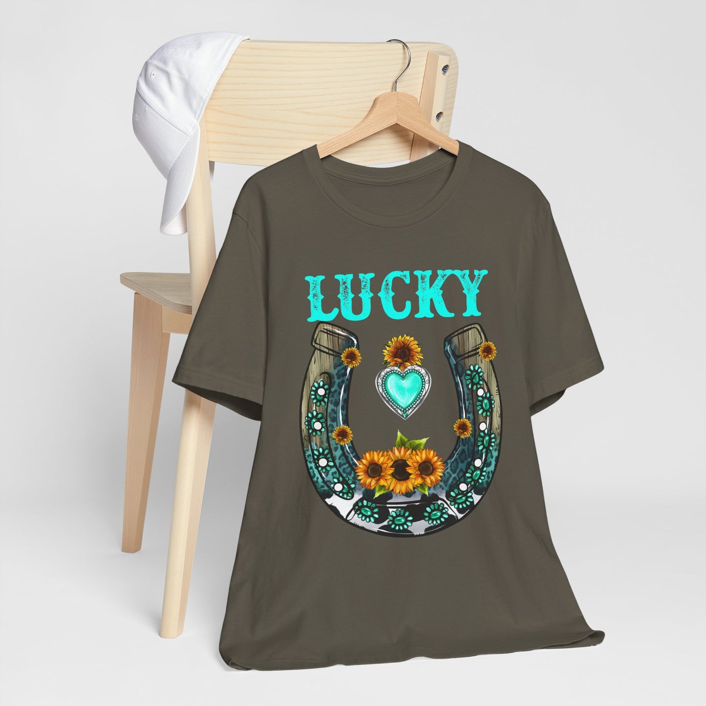 Horse Shoe Lucky Shirt – Western Turquoise Gemstone Texas Sunflowers Tee