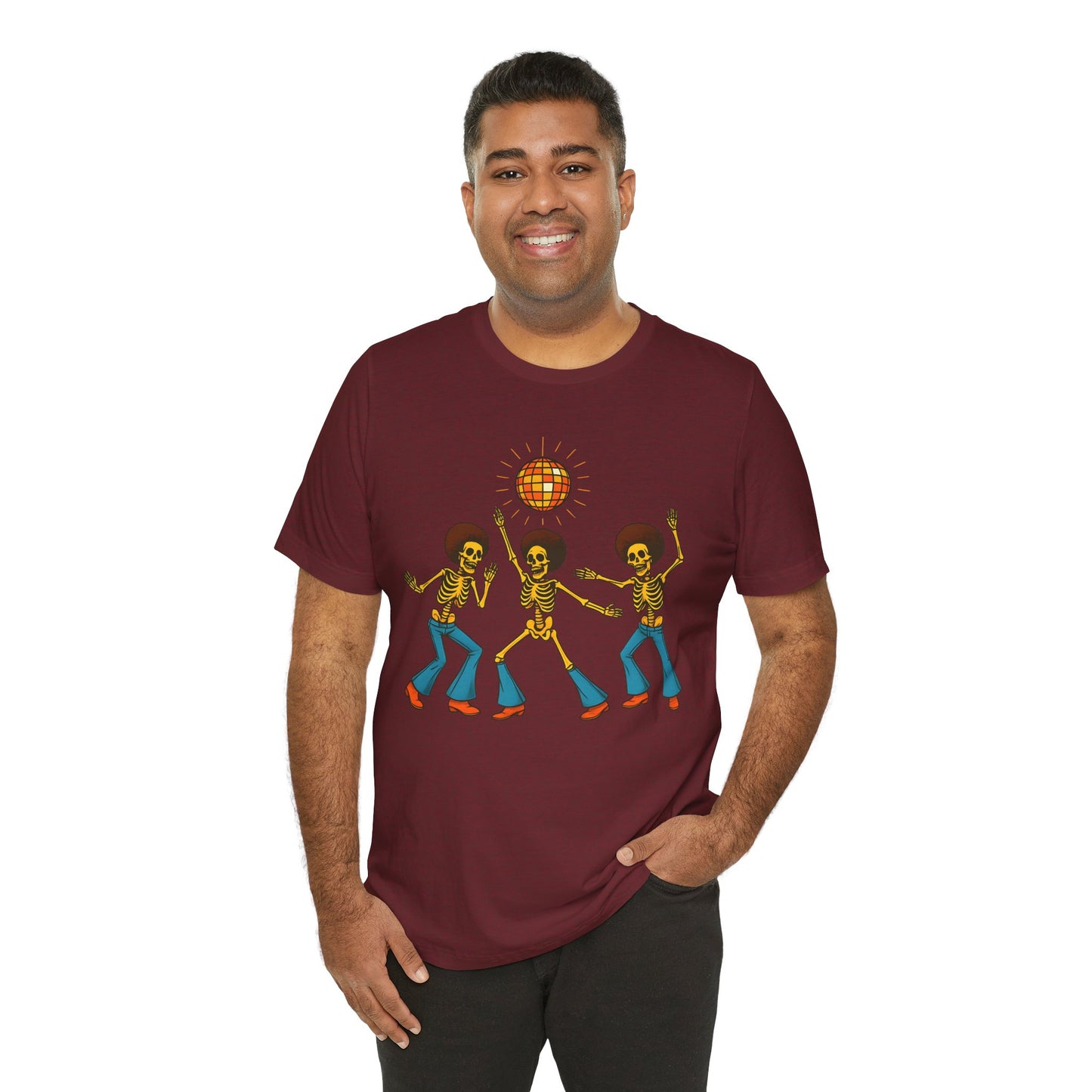 Disco Skeletons Dancing Shirt – Funny Retro 70s Halloween Party Tee