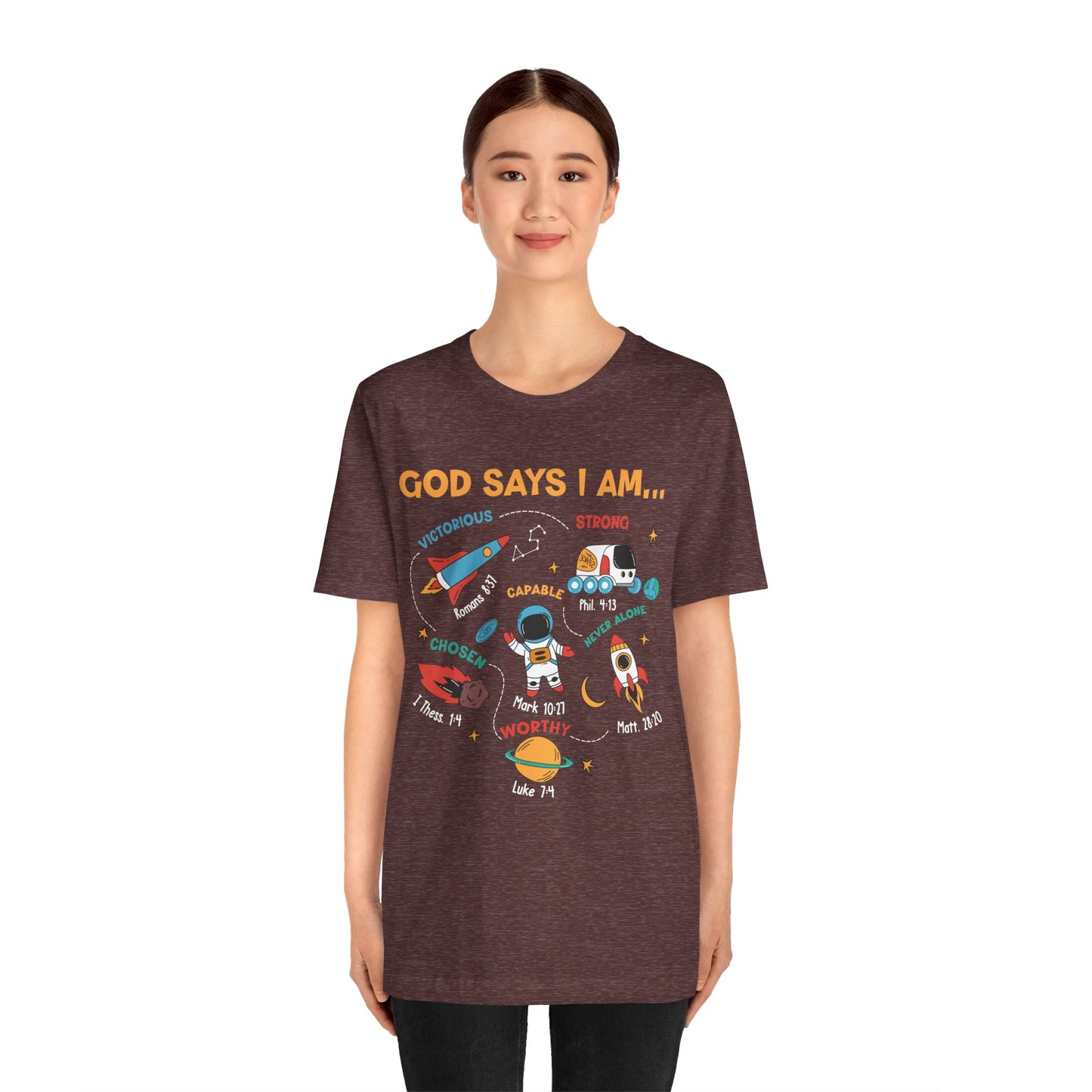 God Says I Am Kids Shirt – Christian Astronaut Space Galaxy Bible Affirmation Tee