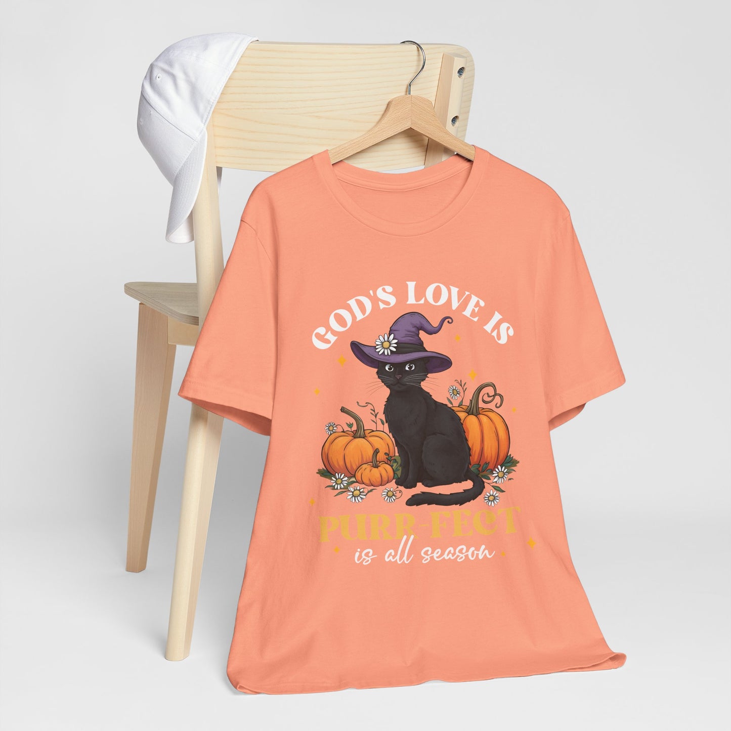 God’s Love Is Purr-fect Shirt – Cute Christian Black Cat Pumpkin Fall Faith Tee