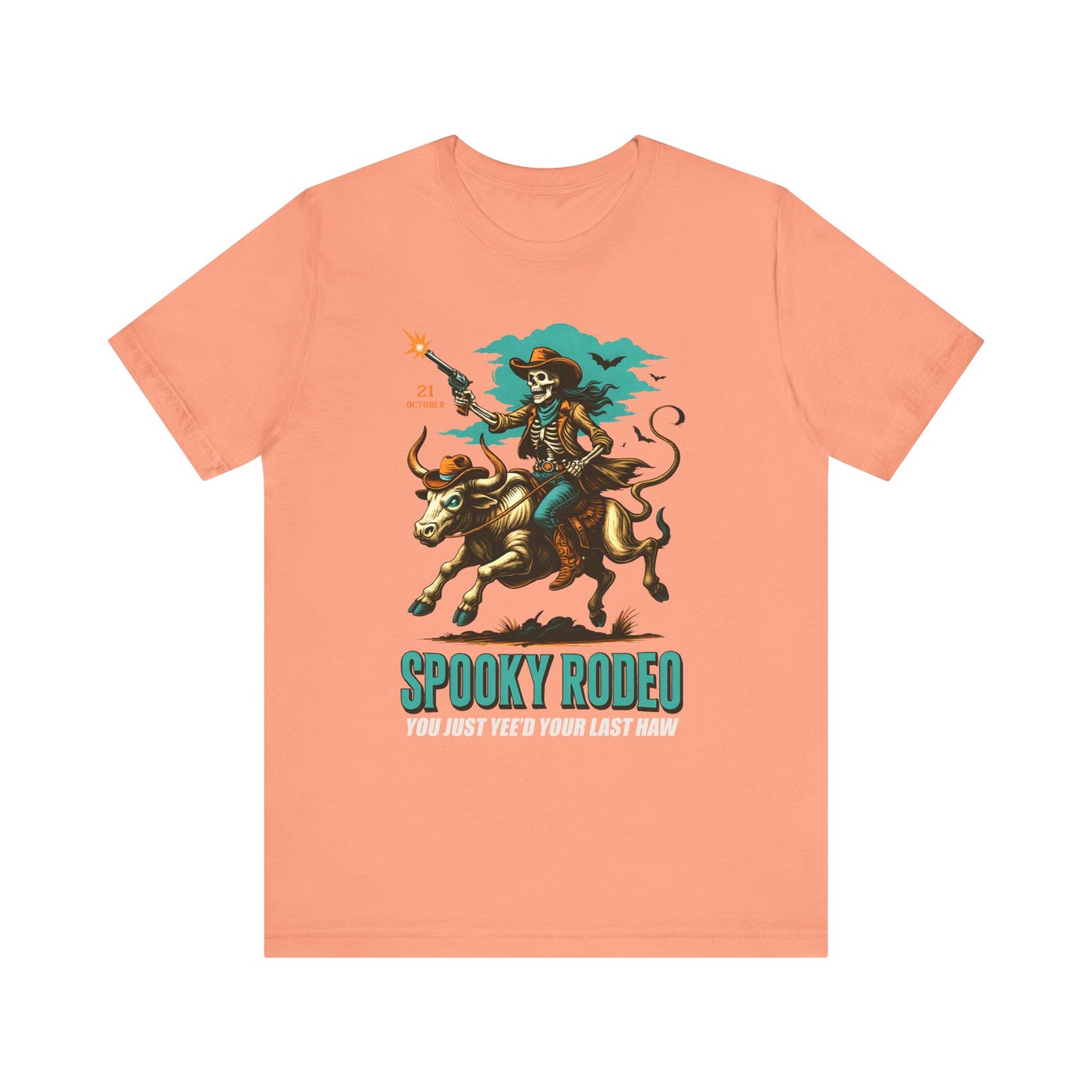 Spooky Rodeo Shirt Skeleton Cowboy Halloween Tee, Western Bull Rider Graphic for Fall